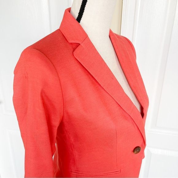 Ann Taylor 00P NWT Petite Linen & Shell Corral Orange Blazer 1 Button & Pockets - Picture 6 of 14
